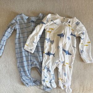 Carter's Blue Striped and Shark Print Footies